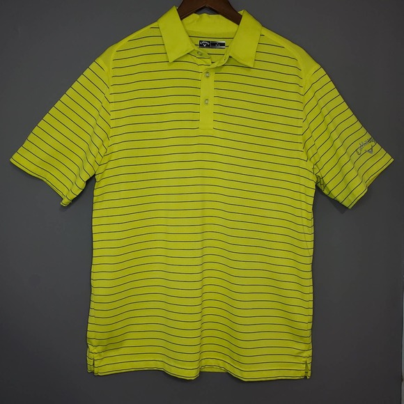 Callaway Other - Callaway Golf Collared Polo Size Large Yellow Blue Stripe 100% Polyester